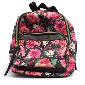 Juicy Couture floral backpack with black straps and gold hardware